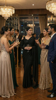 Doree Designer Black Saree with Heavy Embroidered readymade Blouse – Party & Cocktail Wear