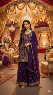 Doree Designer Heavy Purple Sharara
